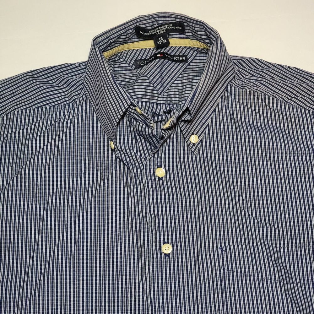 Tommy Hilfiger Full Button LS Dark Blue Stripe - Size 16, 32-33